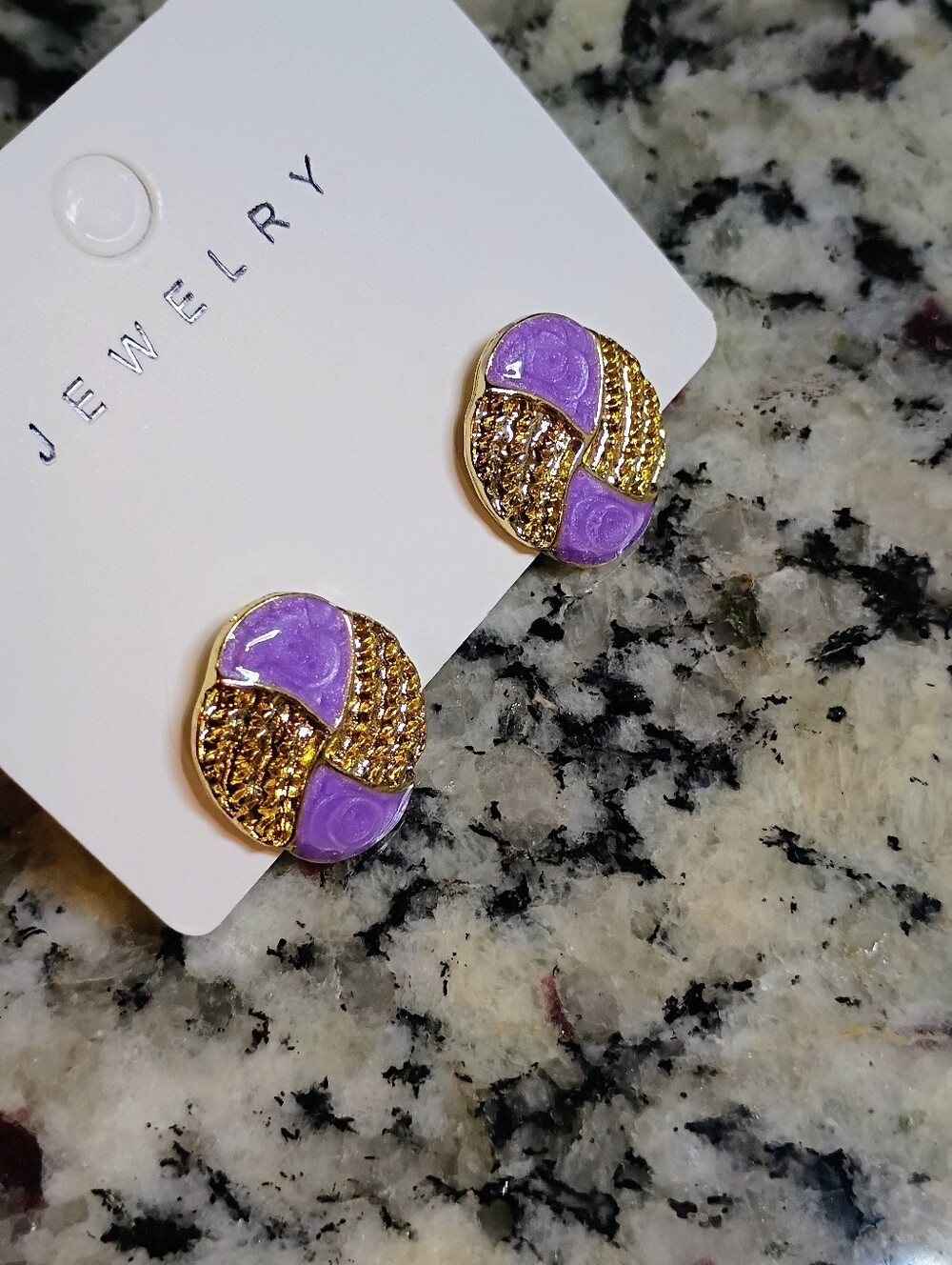 New Gold & Purple Textured Circle Stud Earrings - Jewelry